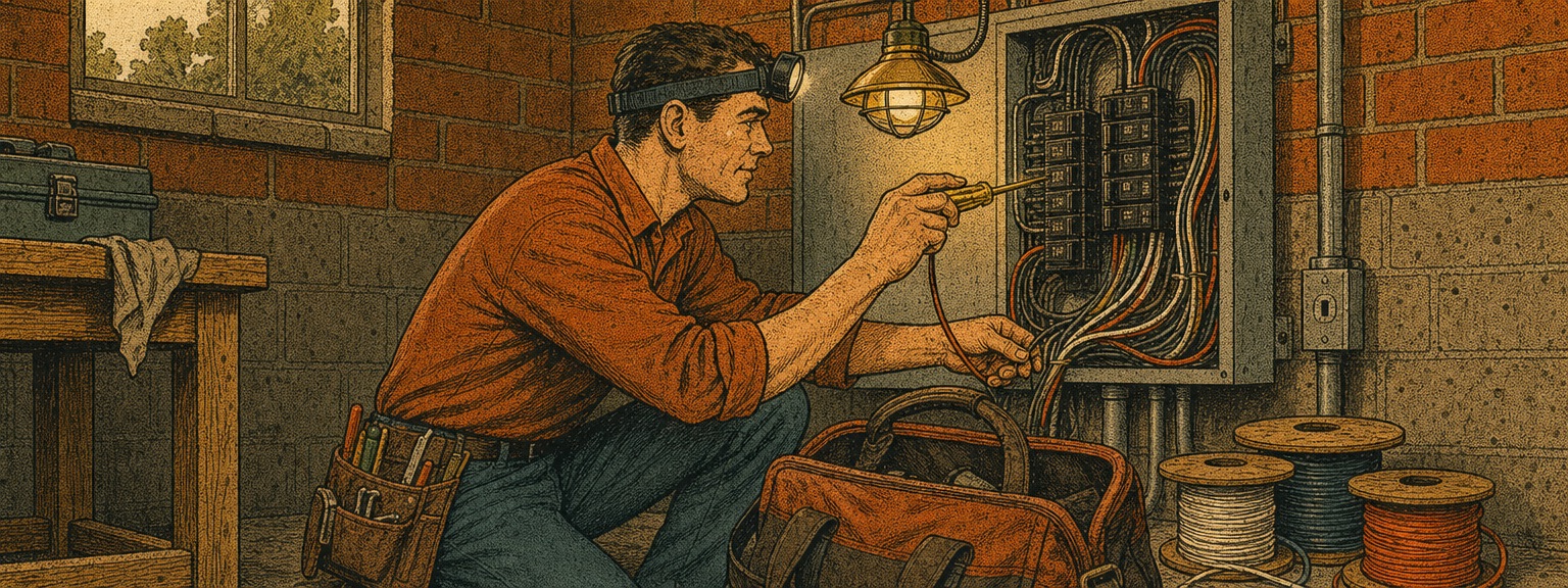 Illustration of electricians at work in Virginia
