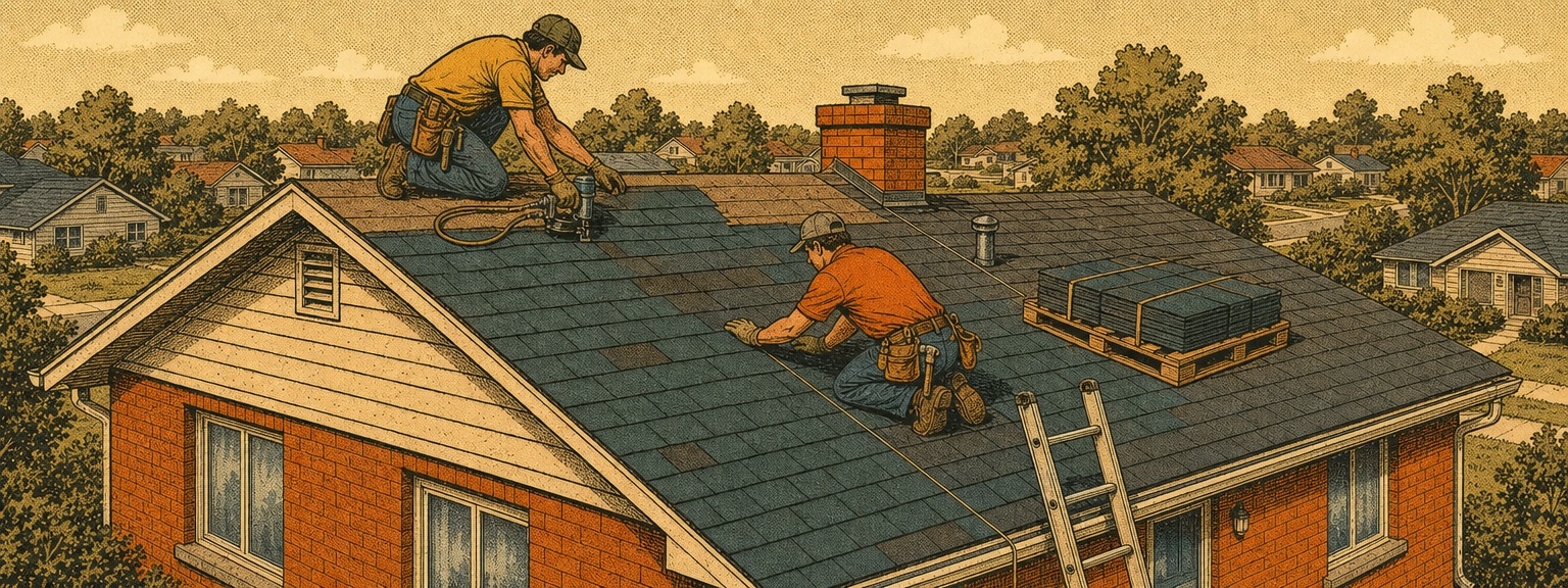 Illustration of roofing companies at work in Virginia