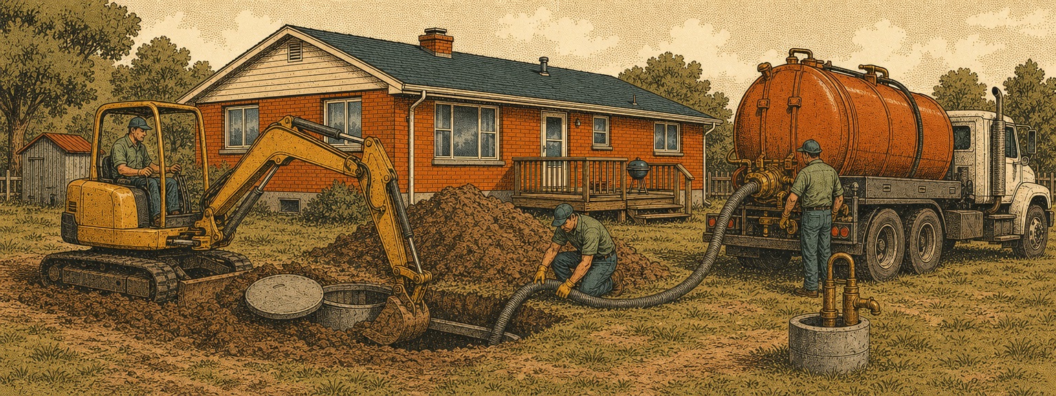 Illustration of water & septic companies at work in Virginia